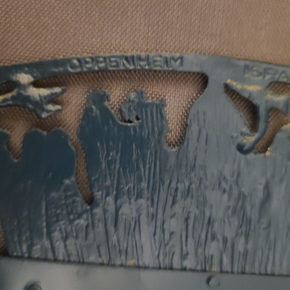 Vintage Oppenheim Israel Green Enamel Gold Brass Decorative Matzoh Tray - Picture 9 of 11